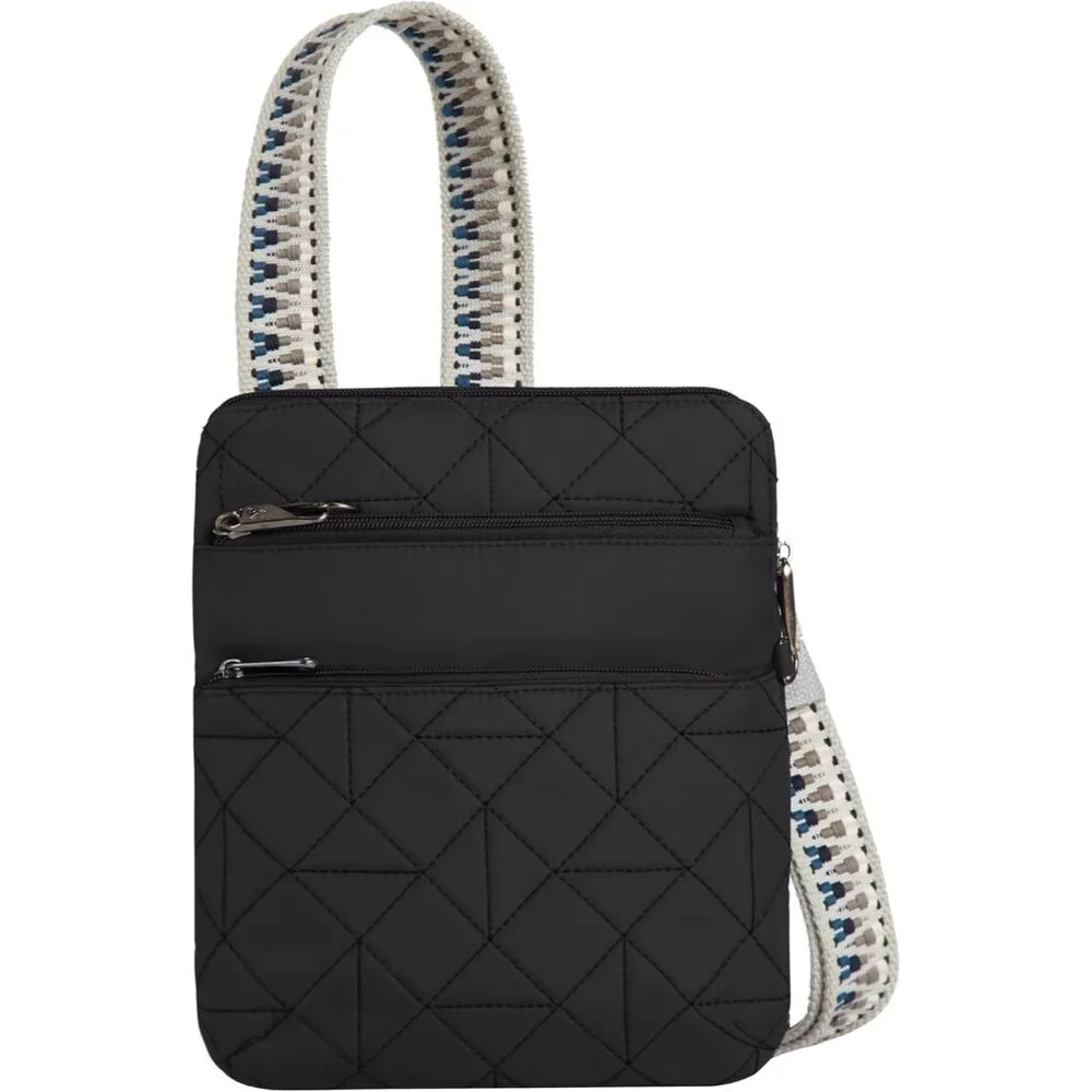 Anti-Theft Boho Slim Crossbody Black Polyester with 5-Point Security